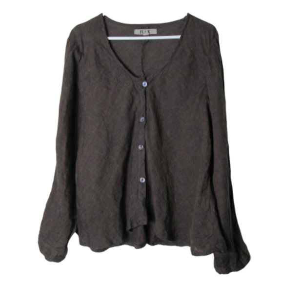 Flax Tops - FLAX dark brown linen button down tunic lagenlook